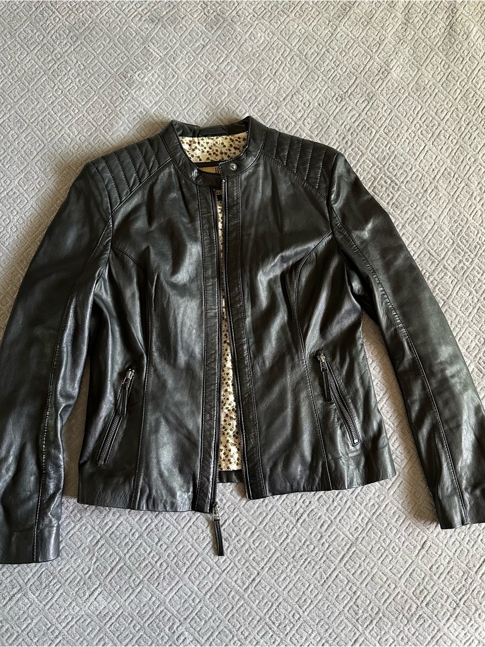 Wilson Black Leather Quilted Shoulder Moto Jacket
